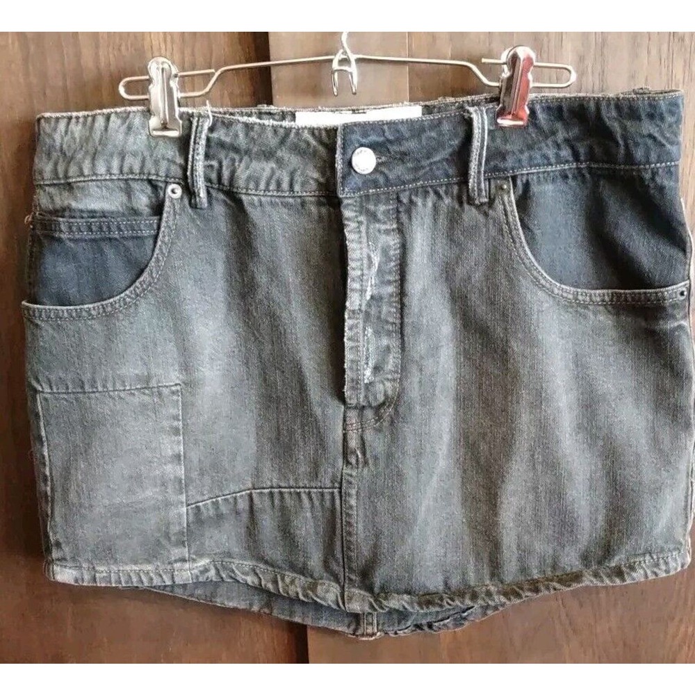 We The Free People Jean Mini Skirt Size 30 Distressed Denim Button Fly Black